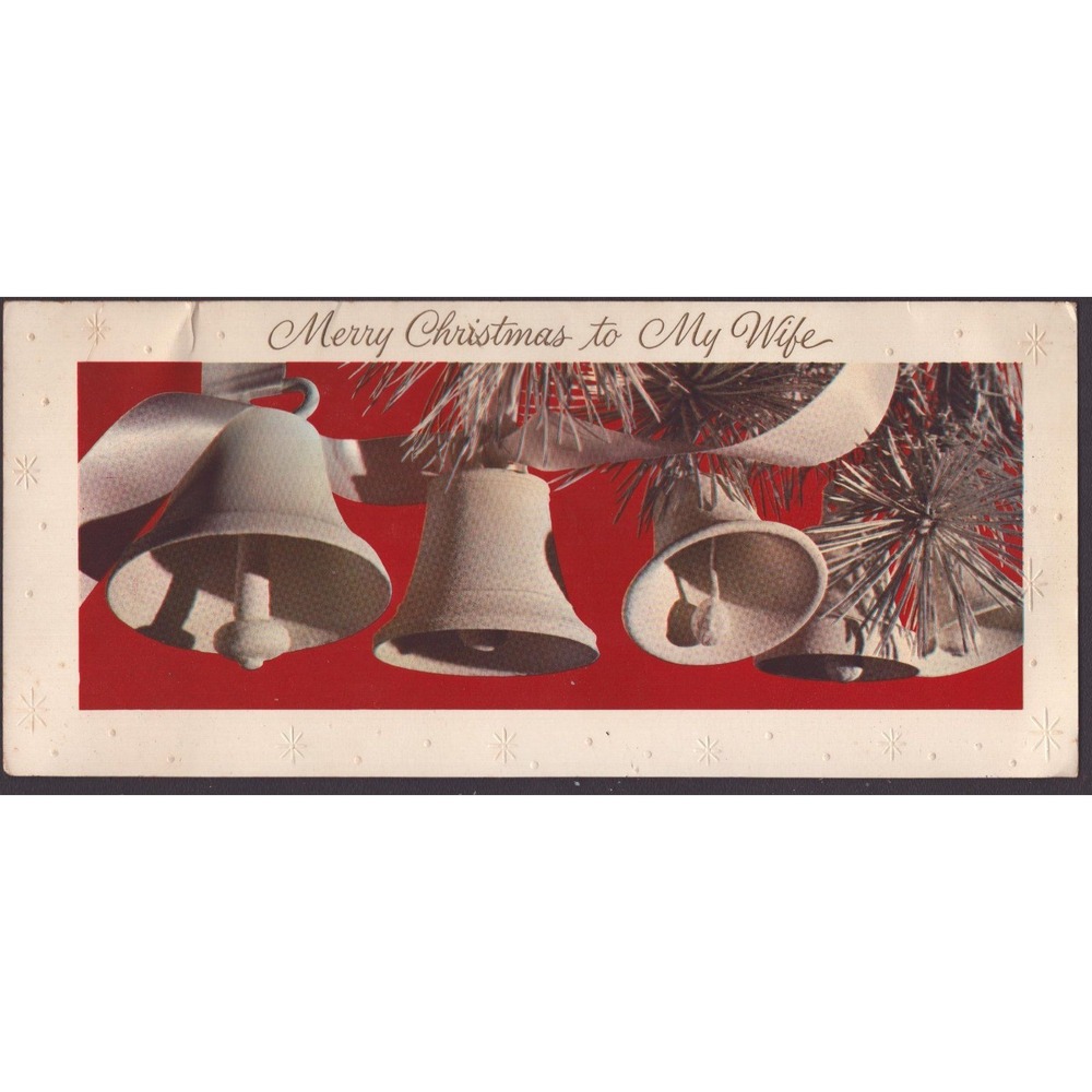 Vintage Hallmark Christmas Card Slim Jim to My Wife Silver Bells 1950s-60s